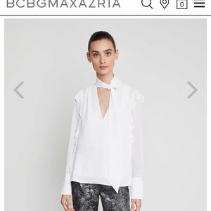 BCBGMAXAZRIA Ruffle Tie Neck White top